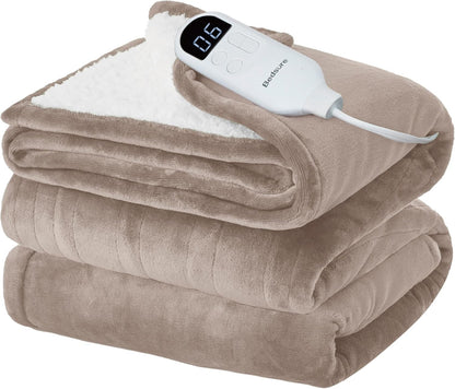 Bedsure Heated Blanket Throw Blanket with Preheat Function - Fast Heating Electric Blanket, Soft Flannel Throw with 6 Time Settings(Up to 10H), 6 Heating Settings, Gifts for Grandma (50"x60", Grey)