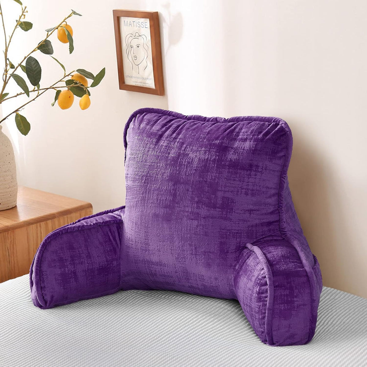 DIY Assembly Art Velvet Backrest Reading Bed Rest Pillow with Arms & Pockets, 18" H for Sitting in Bed Couch Sofa, Back Support Cushion with Removable Cover, 20"x18"x17", Aqua