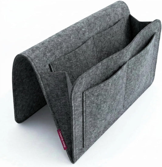 IWS Bedside Storage Caddy, Non-Slip Hanging Organizer with Easy Access Pocket for Phone, Tablet & Remote, Fits Queen & King Beds, Gray