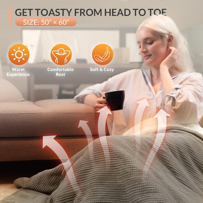 HOMLYNS Heated Throw Blanket, 5 Heat Settings, 3 Hours Timer, Grey