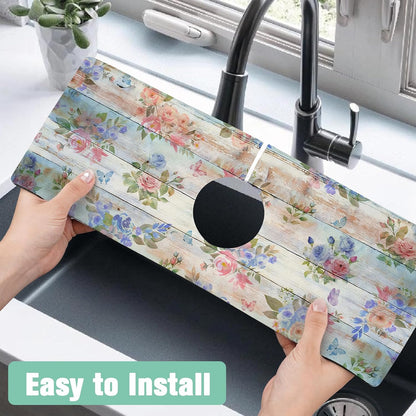 Kitchen Sink Splash Guard Faucet Mat 24" X 5.5" Tropical Leavesl Absorbent Fast Drying Mat Faucet Draining Mat Sink Splash Guard Behind Faucet Drip Catcher for Kitchen Bathroom