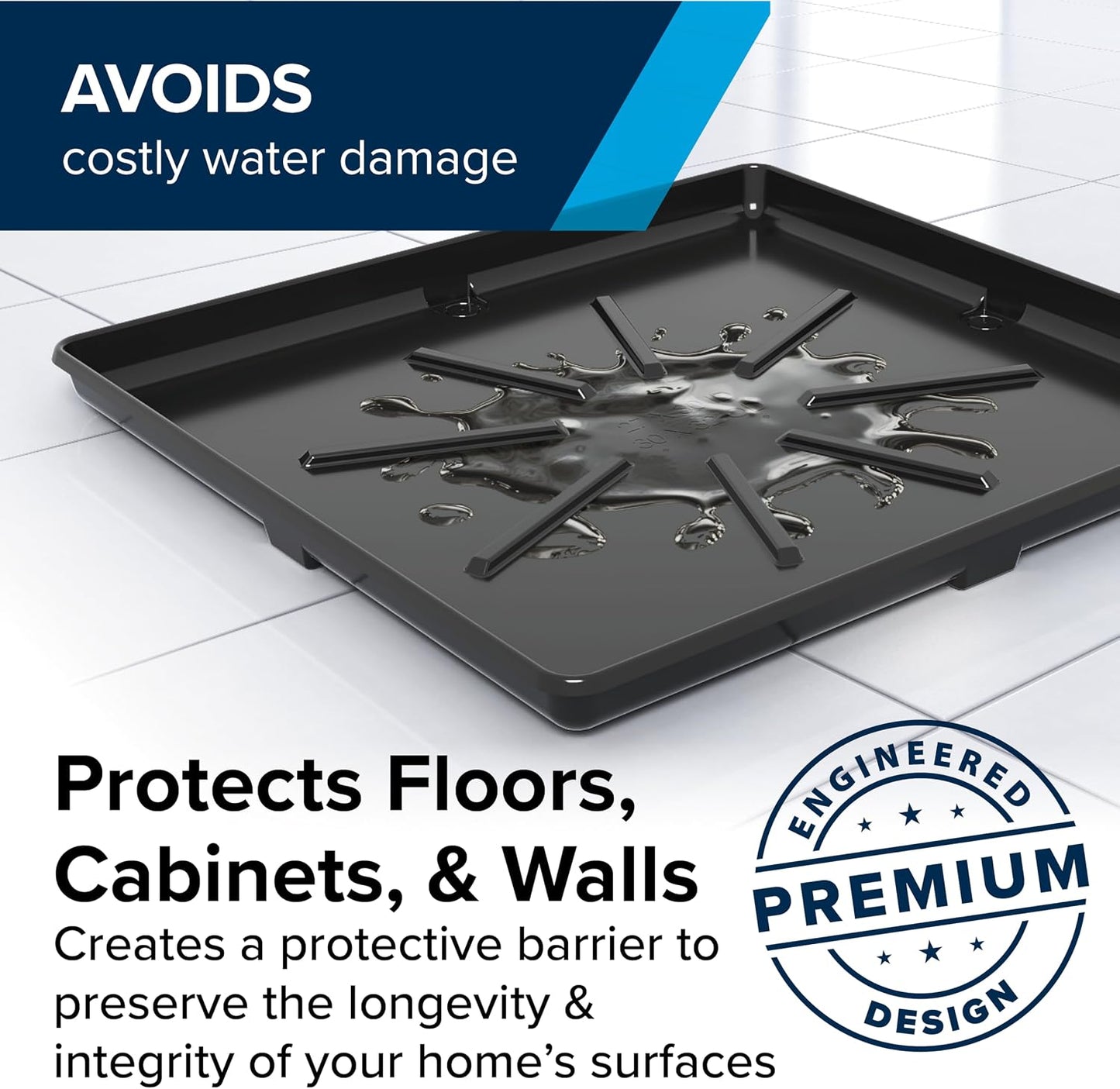 Camco Low Profile Washing Machine Drain Pan with PVC Fitting, 29 inch x 33 inch ID and 31 inch x 35 inch OD - Protects Your Floors from Washing Machine Leaks - Easy to Use - Pewter - 20788