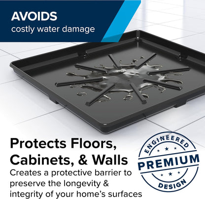 Camco Low Profile Washing Machine Drain Pan with PVC Fitting, 29 inch x 33 inch ID and 31 inch x 35 inch OD - Protects Your Floors from Washing Machine Leaks - Easy to Use - Pewter - 20788