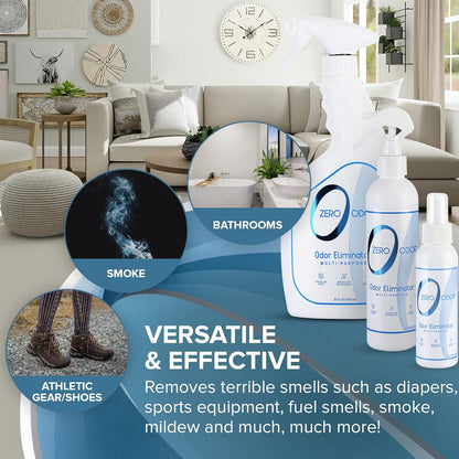 Zero Odor Multi-Purpose Odor Eliminator, Fabric & Room Deodorizer, 16 oz | Odor Eliminator Spray for Closet, Bathroom, Basement, Trash & Upholstery, Air and Surface use