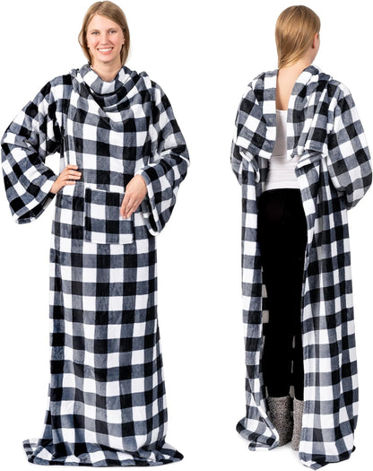 PAVILIA Wearable Blanket with Sleeves for Adult Women Men, Cozy Fleece Warm Wrap Throw with Arms, Gifts for Christmas, Wife