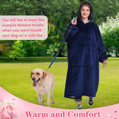 Wearable Blanket Sweatshirt Gifts for Women and Men, Warm and Cozy Giant Blanket Hoodie, Thick Flannel Blanket with Sleeves and Giant Pocket - Dark Gray