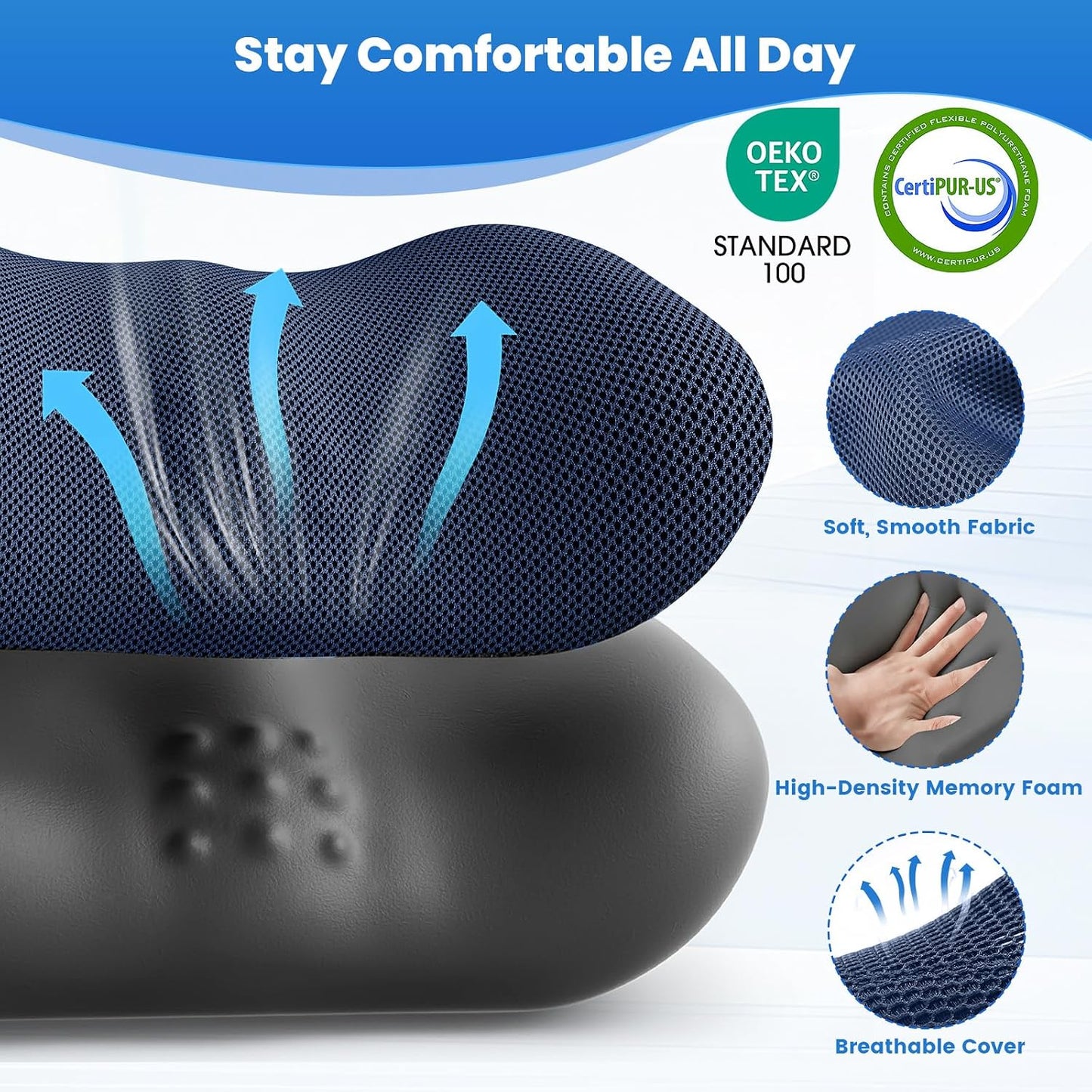 Lumbar Support Pillow, Memory Foam Back Cushion for Office Chair Car, Black | Ergonomic Lower Back Support with Adjustable Strap, Breathable Removable Cover for Couch, Wheelchair and Daily Comfort