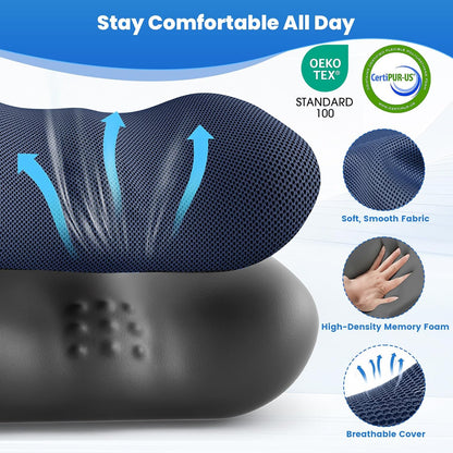 Lumbar Support Pillow, Memory Foam Back Cushion for Office Chair Car, Black | Ergonomic Lower Back Support with Adjustable Strap, Breathable Removable Cover for Couch, Wheelchair and Daily Comfort