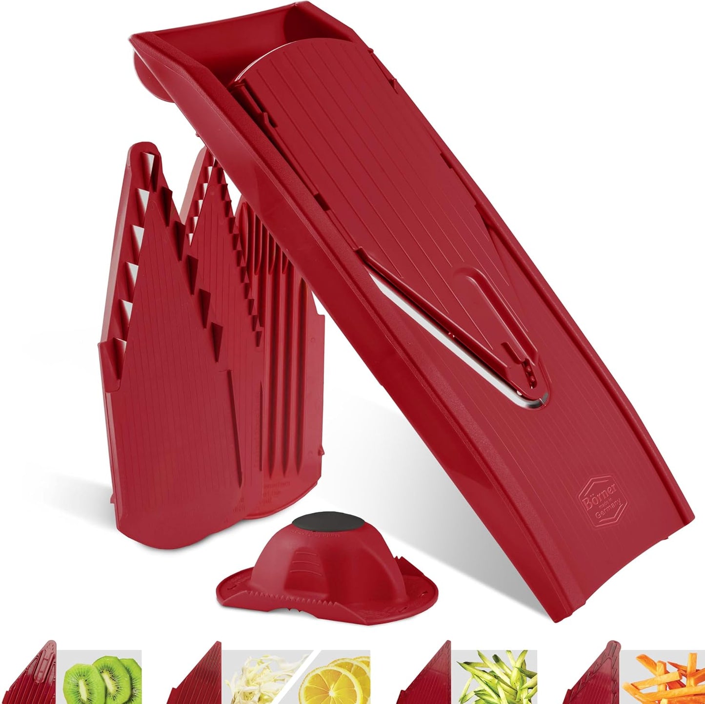Börner by Reston Lloyd Mandoline Slicer V1 (Starter Set) • V-Slicer with 5 Thickness Settings & Food Holder • Adjustable Kitchen Slicer for Vegetables & Fruits • Color: White