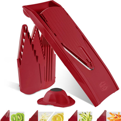 Börner Mandoline Slicer V1 (Basis Set) • V-Slicer with 2 Inserts & Fruit Holder • Adjustable Kitchen Slicer for Vegetables & Fruits • Vegetable Cutter • 3 Thickness Settings • Color: Red