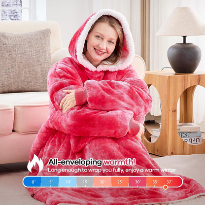 yescool Wearable Blanket Hoodie, Flannel Sherpa Fleece Blanket Sweatshirt for Adults Women Men,One Size Fits All - Colors A