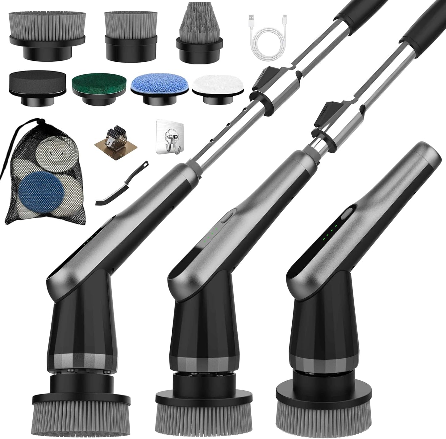 Dreazu Electric Spin Scrubber, 10-in-1 Shower Scrubber & Retractable Long Handle, 44 lbs High-Torque & Variable Speed Shower Cleaning Brush for Bathroom,Toilet, Bathtub, Kitchen, Tile Floors