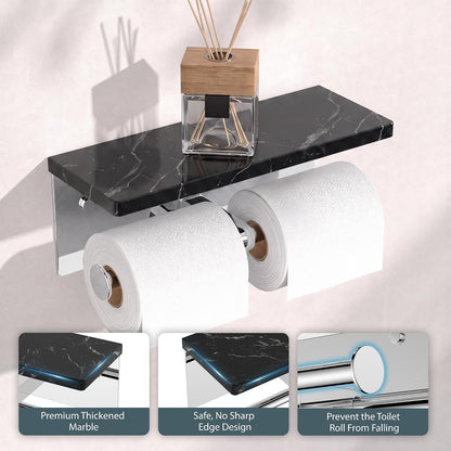 FORIOUS Toilet Paper Holder with Shelf, Commercial Toilet Paper Dispensers | Brushed Nickel | Wall Mount Bathroom Tissue Holder | SUS304 Stainless Steel Rustproof | Double Tissue Roll Holder