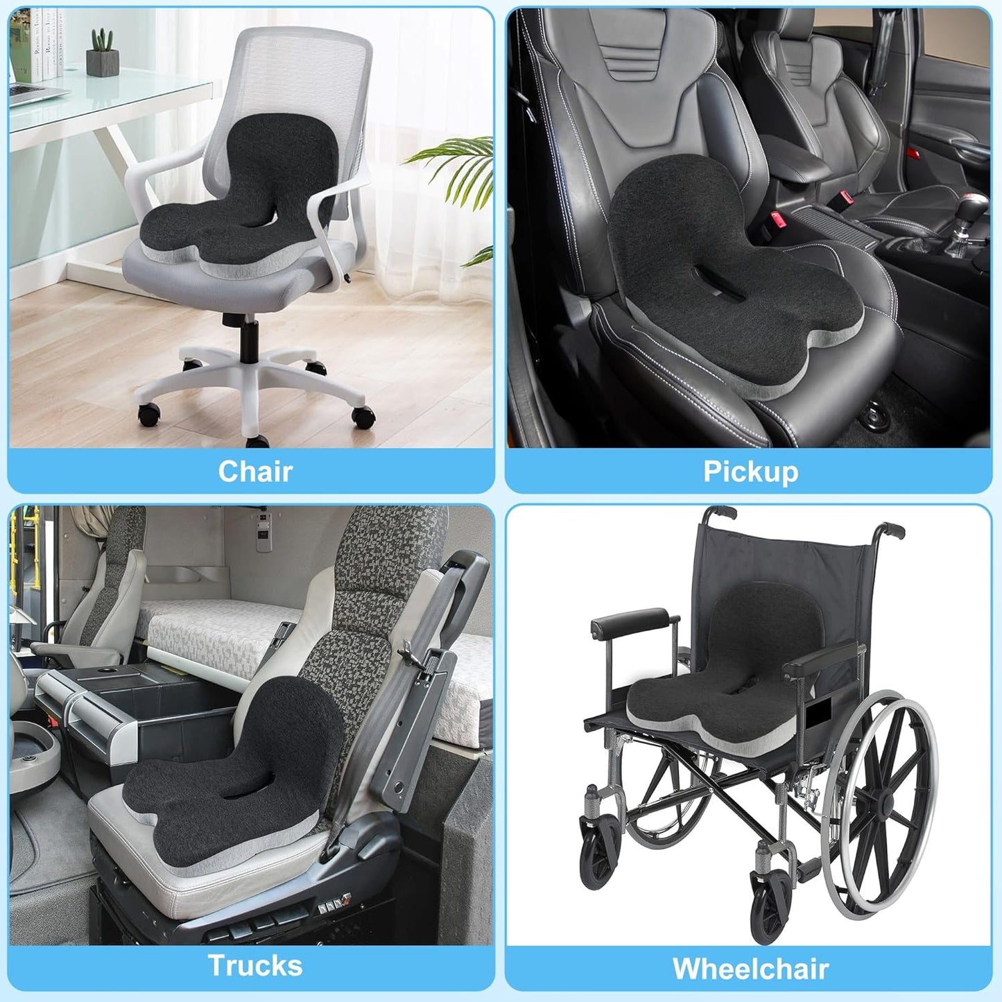 Truck Driver Seat Cushion, Memory Foam L-Shaped Ergonomic Cushion for Office Chairs, Comfort & Support for Long Sitting
