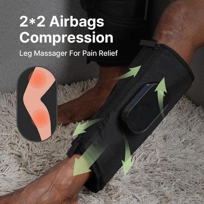 HubiCare Calf and Thigh Massager, Heated Air Compression Leg Massager, Sequential Compression Wrap for Tired Legs, 4 Modes 3 Intensities, Vibtration, Cordless Leg Massager with Extension (Pair)