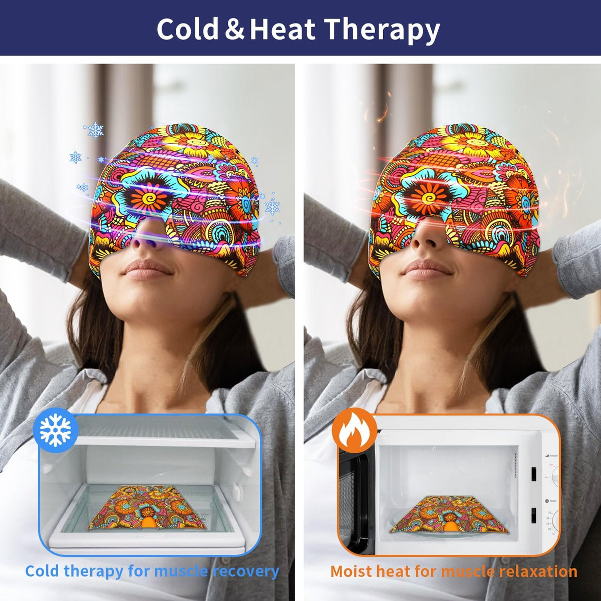 ZNÖCUETÖD Migraine Headache Relief Cap Hat Full Head ice Pack Wrap Cold Cap