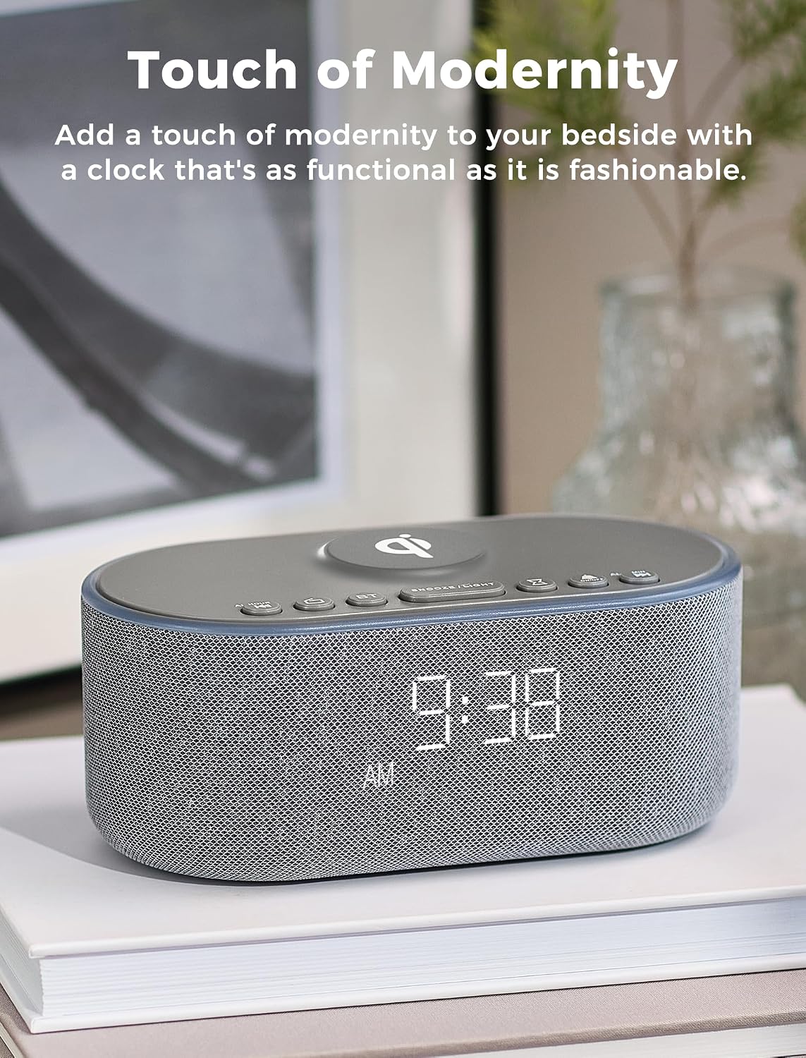 Odokee Qi Certified Wireless Charging Alarm Clock Radio for Bedroom