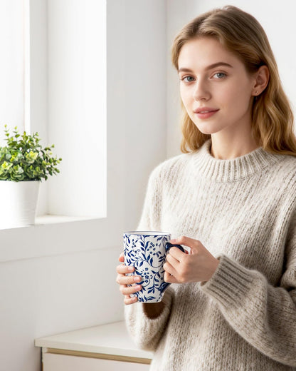 vancasso SELENE Porcelain Tea Mug, 18 oz Porcelain Tea Cup with Infuser and Lid Steeps Loose Leaf Tea, Microwave & Dishwasher Safe, Five-Leaf Clover