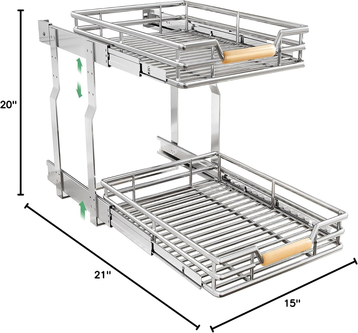Pull out Cabinet Organizer, 15"W X 21"D, Heavy Duty Smooth Sliding Under Cabinet Shelves for Pots and Pans, Full-Extension Roll out Drawers, Slide out Organization for Home Kitchen Pantry
