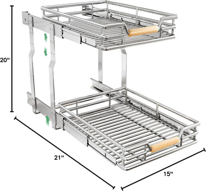Pull out Cabinet Organizer, 15"W X 21"D, Heavy Duty Smooth Sliding Under Cabinet Shelves for Pots and Pans, Full-Extension Roll out Drawers, Slide out Organization for Home Kitchen Pantry