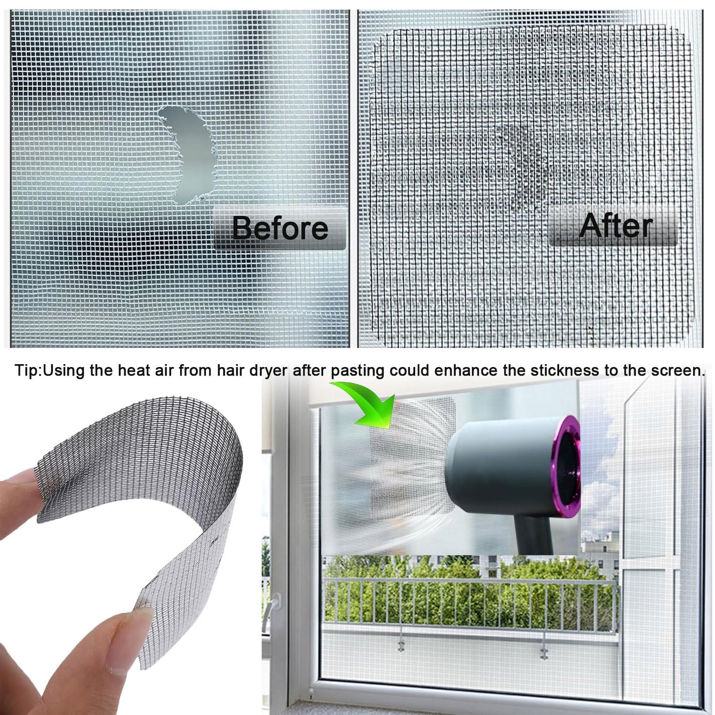 Black Window Screen Repair Tape（2" W×80" L） Strong Adhesive Screen Repair Tape Fiberglass Screen Tape Mesh Repair for Covering Windows or Doors Pet Mesh Cage Tears Holes