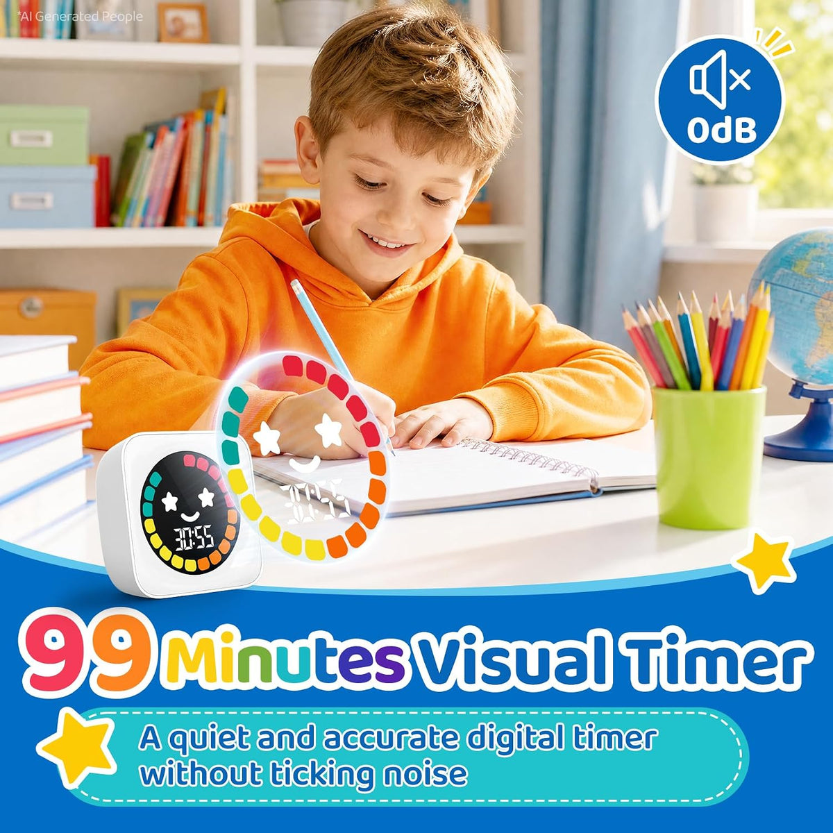 Visual Timer for Kids ADHD, 99-Mins Digital Countdown/Stopwatch Timer, Blue