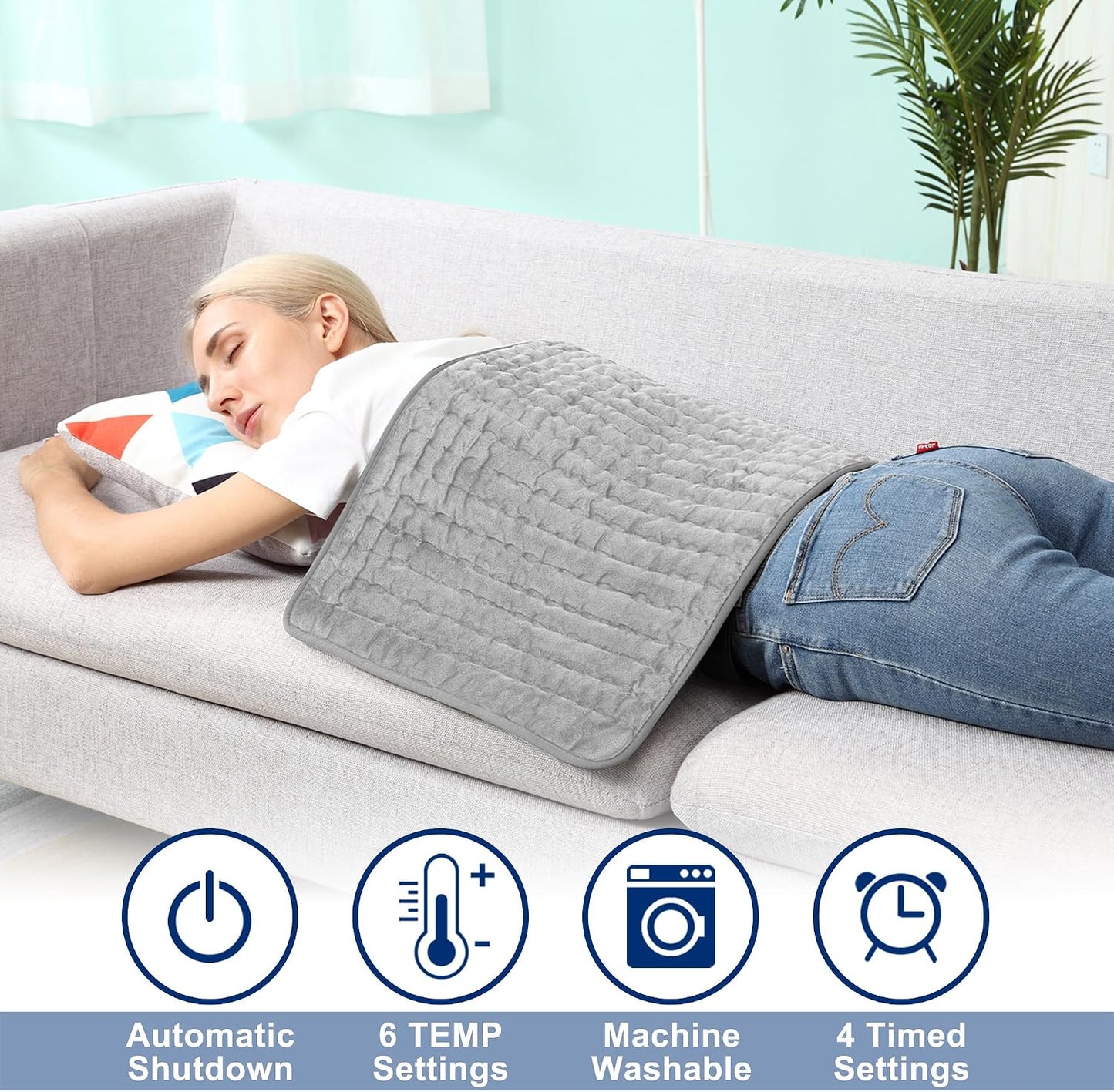 Electric Heating pad with 6 Heat Settings, Auto Shut Off, Dry Electric Heating for Back Neck Knee Arms Legs Shoulder Heat Pads for Christmas Birthday Father Mother's Day (24"X12", Gray Green)