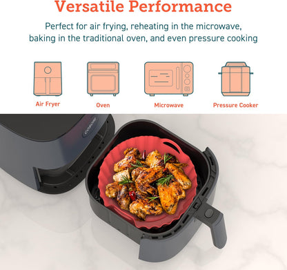 Cosori Air Fryer Silicone Liners for 3-5 Qt, Foldable 7.6 Inch Reusable Basket, Certified Food Grade Accessories, Resistant up to 450°F, Thickened & Durable, Non-stick Dishwasher Safe, Gloves, 2 Pcs