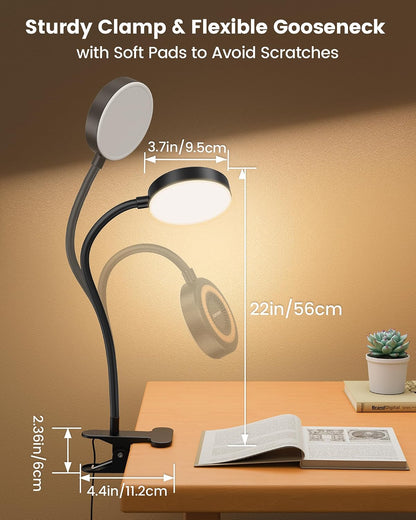 Glocusent 72 LED Desk Lamp, Bed Lamp with Amber Ring& Amber Mode | 3 Colors & 5 Brightness, 2.75" Clamp & 30Min Timer, USB Powered with Remote, Clamp Light for Headboard/Dorm/Bunk/Work/Craft