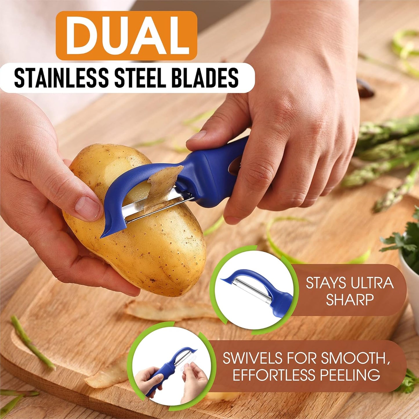 Spring Chef Swivel Potato Peeler for Kitchen w/ Soft Grip Handle, Mango | Premium Vegetable Peeler w/ Sharp Stainless Steel Blades, Multifunctional Food Peeler for Apple, Carrot, Cucumber, Fruit