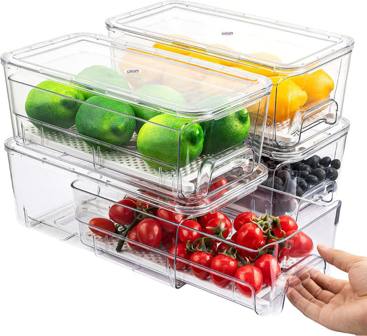 Imncya Refrigerator Organizer Bins, Clear Fridge Drawers Organizers