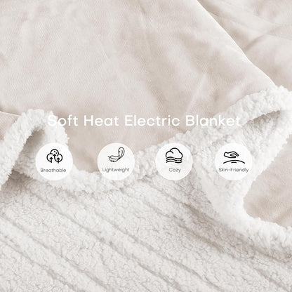Electric Heated Blanket Full Size 72"x84" – Light Gray | ETL for Safe Overnight, 4 Heat Settings & 10H Auto Off, Dual-Sided Microplush Sherpa for Home Night, Machine washable