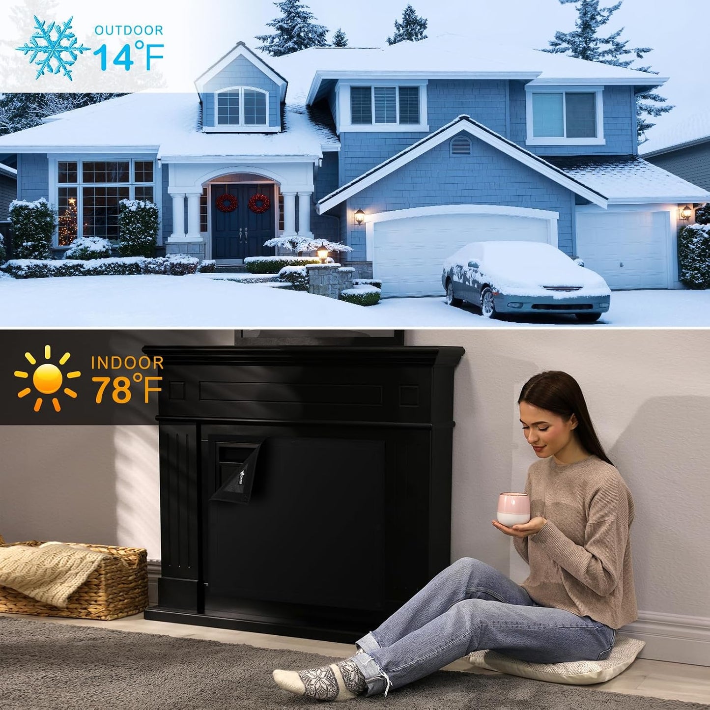 FLASLD Magnet Fireplace Cover Blocker, 36" x 32" Fireplace Blanket Stops Overnight Heat Loss, Fireplace Draft Stopper Save Energy Black