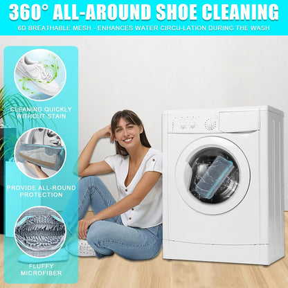Shoe Washing Machine Bag: Shoes Come Out Clean & Protected during Washing | 2PC Laundry Shoe Bag for Washer and Dryer, Auto-Lock Zipper, Chenille Microfiber Lining, 17 x 7.5 inch, Durable, Yellow