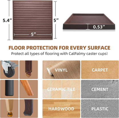 CalPalmy Non-Slip Furniture Pads - Set of 8 Brown 5x5 Square Rubber Anti-Skid Caster Cups for Couch, Chair, Bed, and Furniture Legs - Durable Floor Grip Coasters to Prevent Sliding