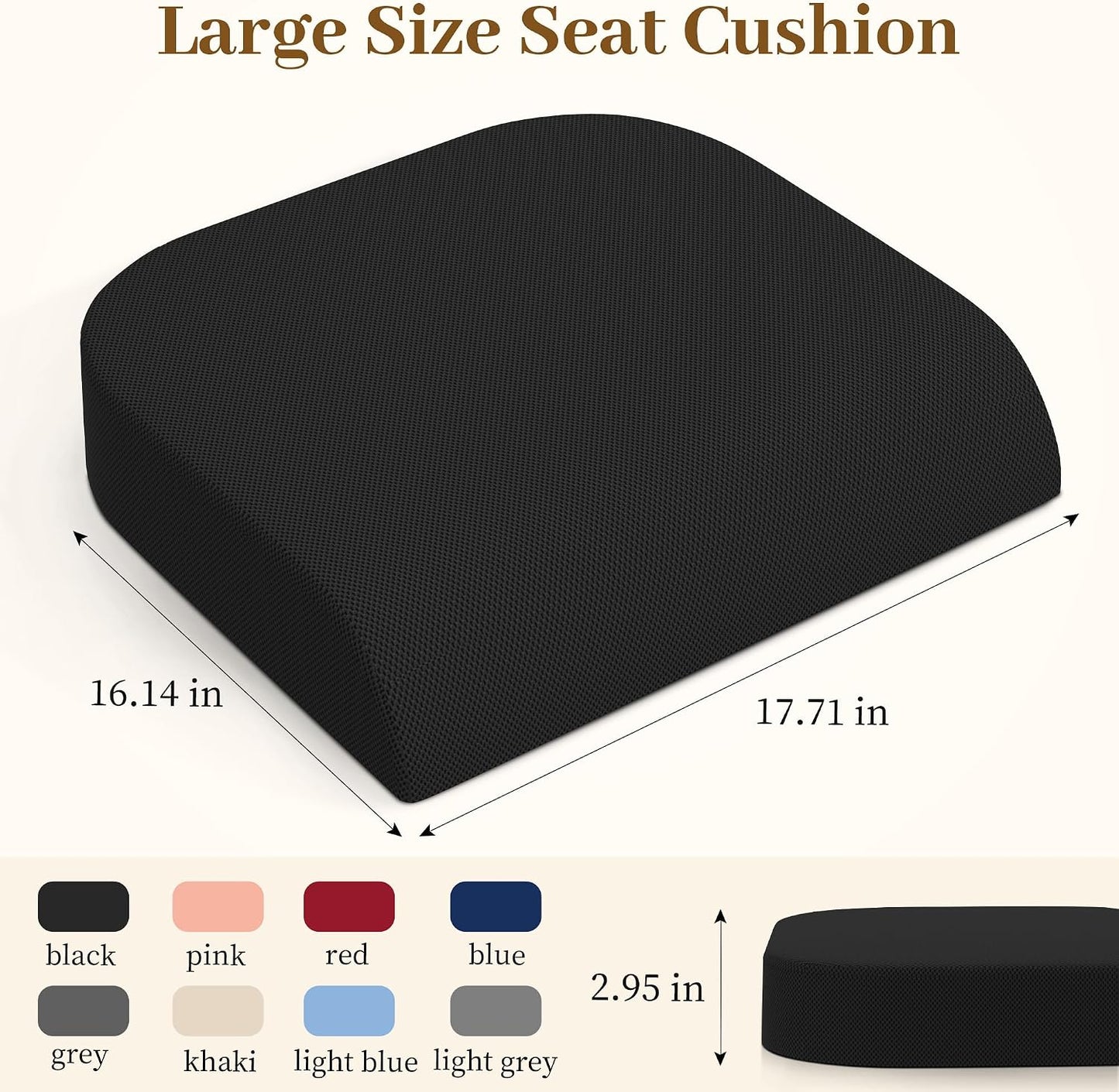 TranquilRelax Memory Foam Seat Cushion for Office Chair, 3-Inch, Black | Medium-firm Support for Long Sitting, Washable Mesh Cover, Non-slip Base, Perfect for Car Seats & Short Drivers