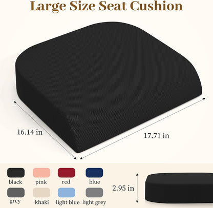 TranquilRelax Memory Foam Seat Cushion for Office Chair, 3-Inch, Black | Medium-firm Support for Long Sitting, Washable Mesh Cover, Non-slip Base, Perfect for Car Seats & Short Drivers