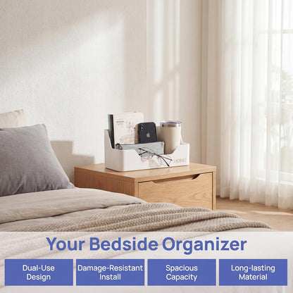 Bedside Shelf - Stick On Wall Mounted Bed Room,Dorm,Office Adhesive Floating Accessories Caddy Organizer/Holder for Phone,Glasses,Remote Control,Keys,Pens - Plastic Material- White