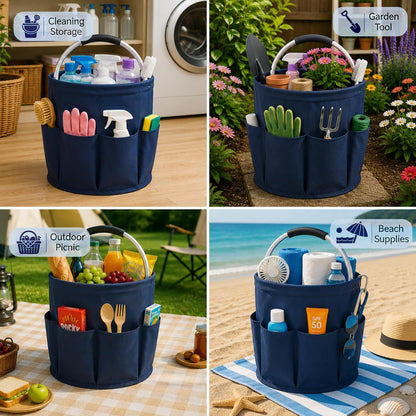 Cleaning Caddy with Handle, 17L Foldable Storage Basket, Heavy Duty 600D Oxford Cloth Organizer, Portable Supply Bag, Multi-Purpose Supplies Caddy for Home, Bathroom, Kitchen, Garden - Black