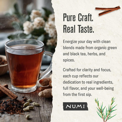 Numi Organic Rooibos Chai Tea, 18 Herbal Bags, Microplastic Free, Rich Flavor with Cinnamon, Allspice & Ginger, Caffeine Free