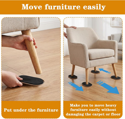 16pcs Oval Furniture Sliders, 6" x 3-1/2" Heavy-Duty Reusable Movers for Carpet & Hardwood Floors - Effortlessly Move & Protect Sofas, Tables, Cabinets