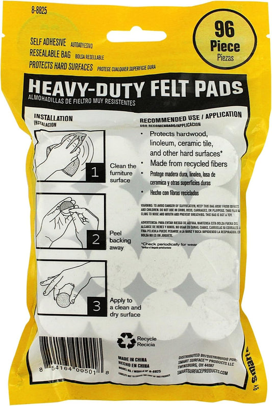 8725 Heavy Duty Self Adhesive Furniture Felt Pads 1-Inch Round Oatmeal 96-Piece Value Pack in Resealable Bag