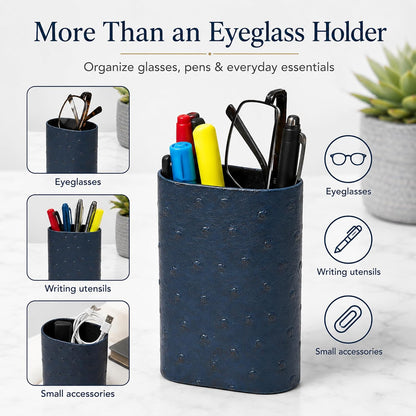 Calabria Desktop Eye Glasses Holder Soft Lining Weighted Base Eyeglasses Stand Case Desks Nightstands PU Leather Mens Womens