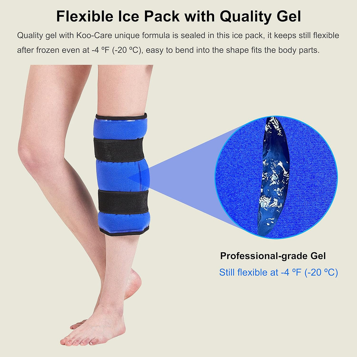 Koo-Care Large Flexible Gel Ice Pack for Injuries Reusable Hot Cold Compress - Fit for Shoulder Arm, Back, Hip, Knee, Shin, Foot Pain Relief, Swelling, Physical Therapy (L, 11" x 14") Pack of 2