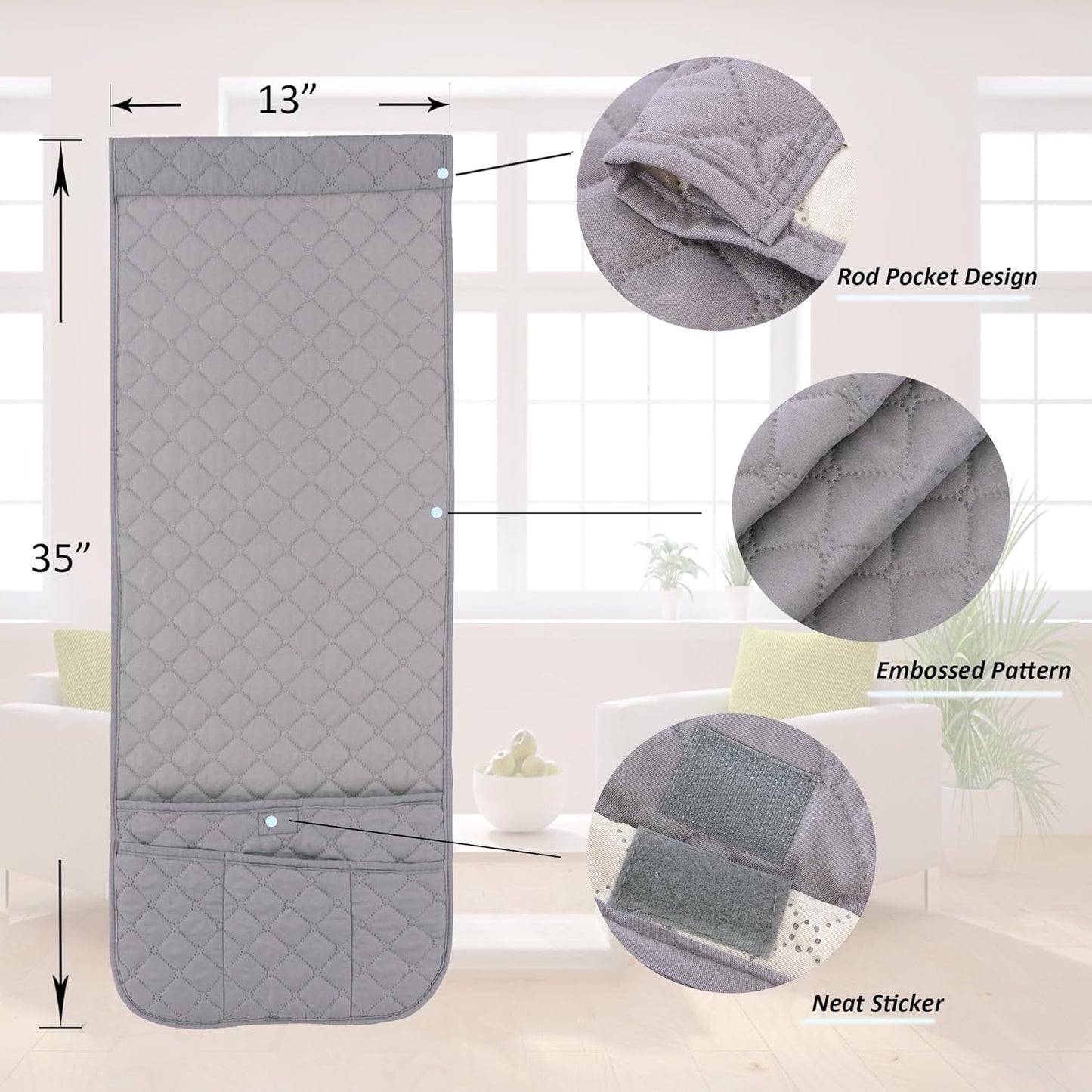 Armchair Caddy for Couch Remote Control Holder with 4 Pockets, Grey 1 Pack | Non-slip, Waterproof, Sofa Armset Organizer, Couch Chair Armrest Storage for TV Remote Control Phone Book Magazine 35"x13"