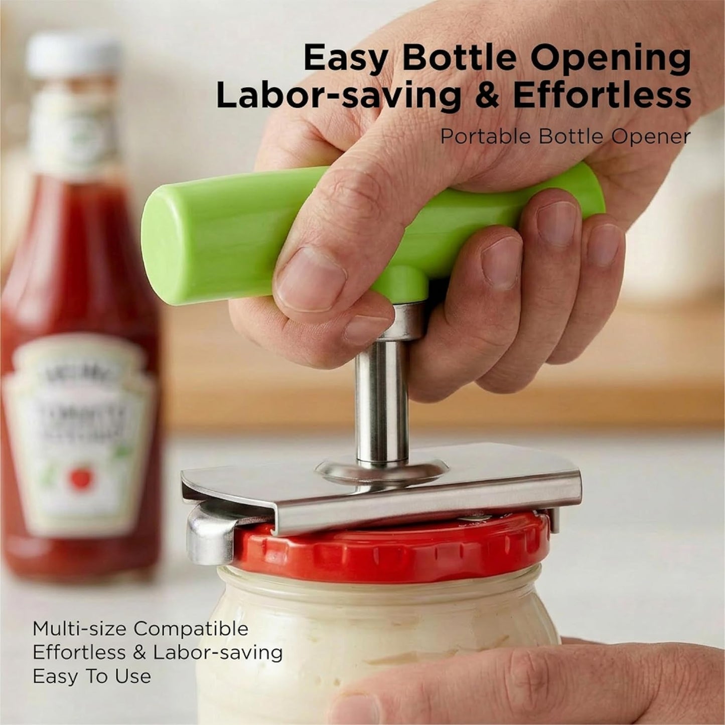 2Pcs Multi-Purpose Jar Opener, Non-Slip Bottle Opener for Weak Hands Seniors, 5-in-1 Can Opener for Pull-Tab Cans, Beer Bottles, Twist Off Caps & Jars