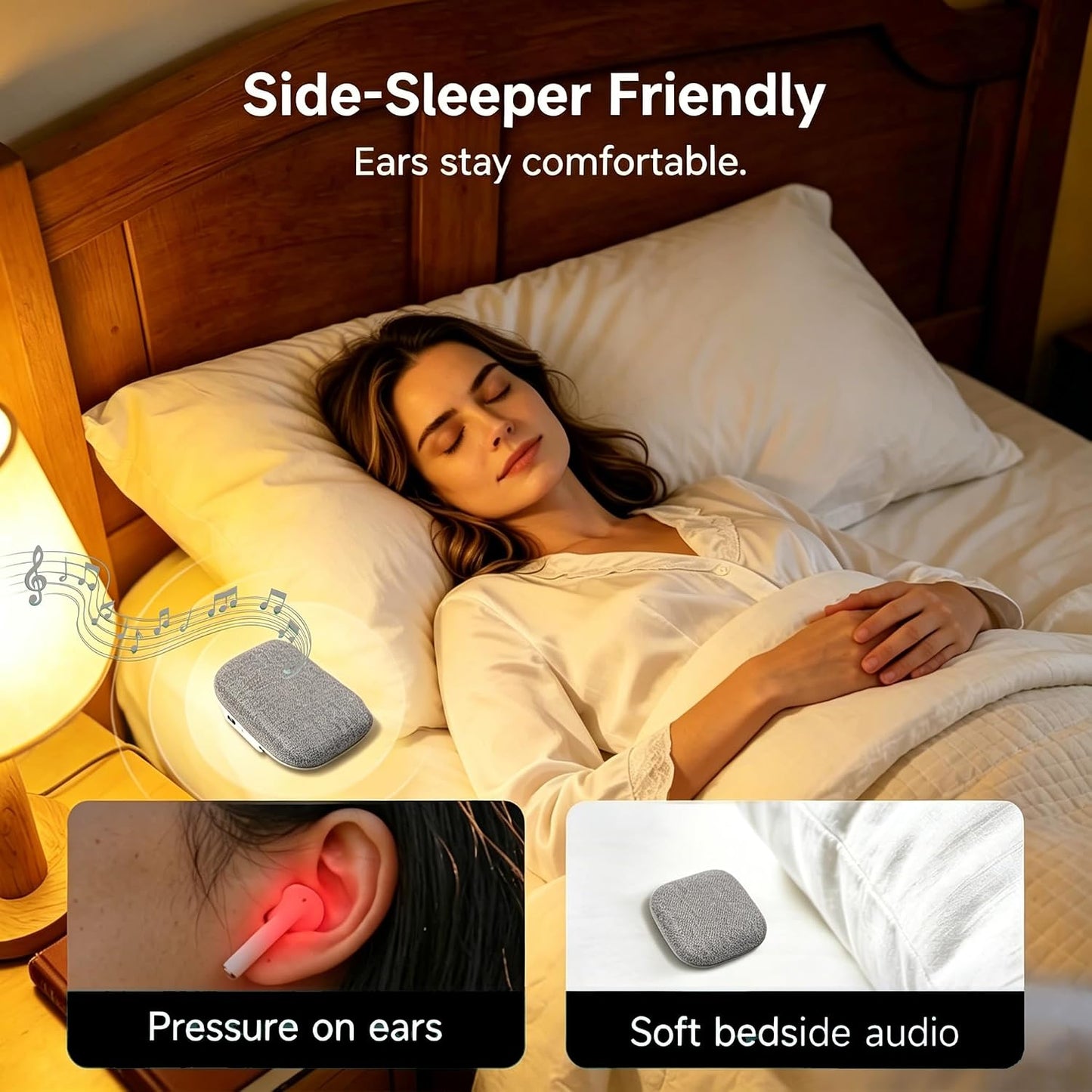 Under Pillow Sleep Speaker, Flat Bluetooth Pillow Speaker for Sleeping | Material: Plastic & woven fabric. Use: Bone conduction audio for bedtime relaxation, side sleepers, and masking noise.
