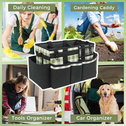 SCAVATA Wearable Cleaning Caddy, Cleaning Caddy Supplies Organizer with Handle & Shoulder Straps for Housekeepers, Under Sink & Car Cleaning Tool Organizers Bag with 4 Foldable Divider (NavyBlue)