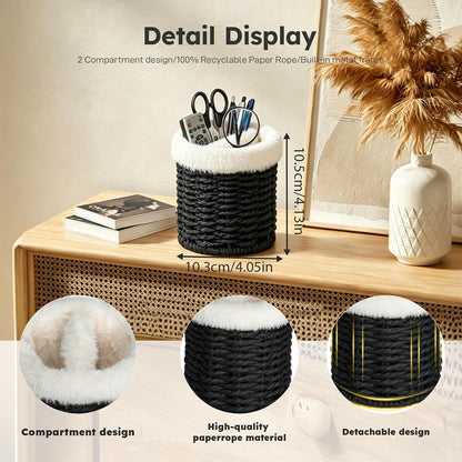 Glasses Holder, 2 Compartment Plush Lined Eyeglass Holder Paper Rope Eye-glasses Storage Organizer for Nightstand