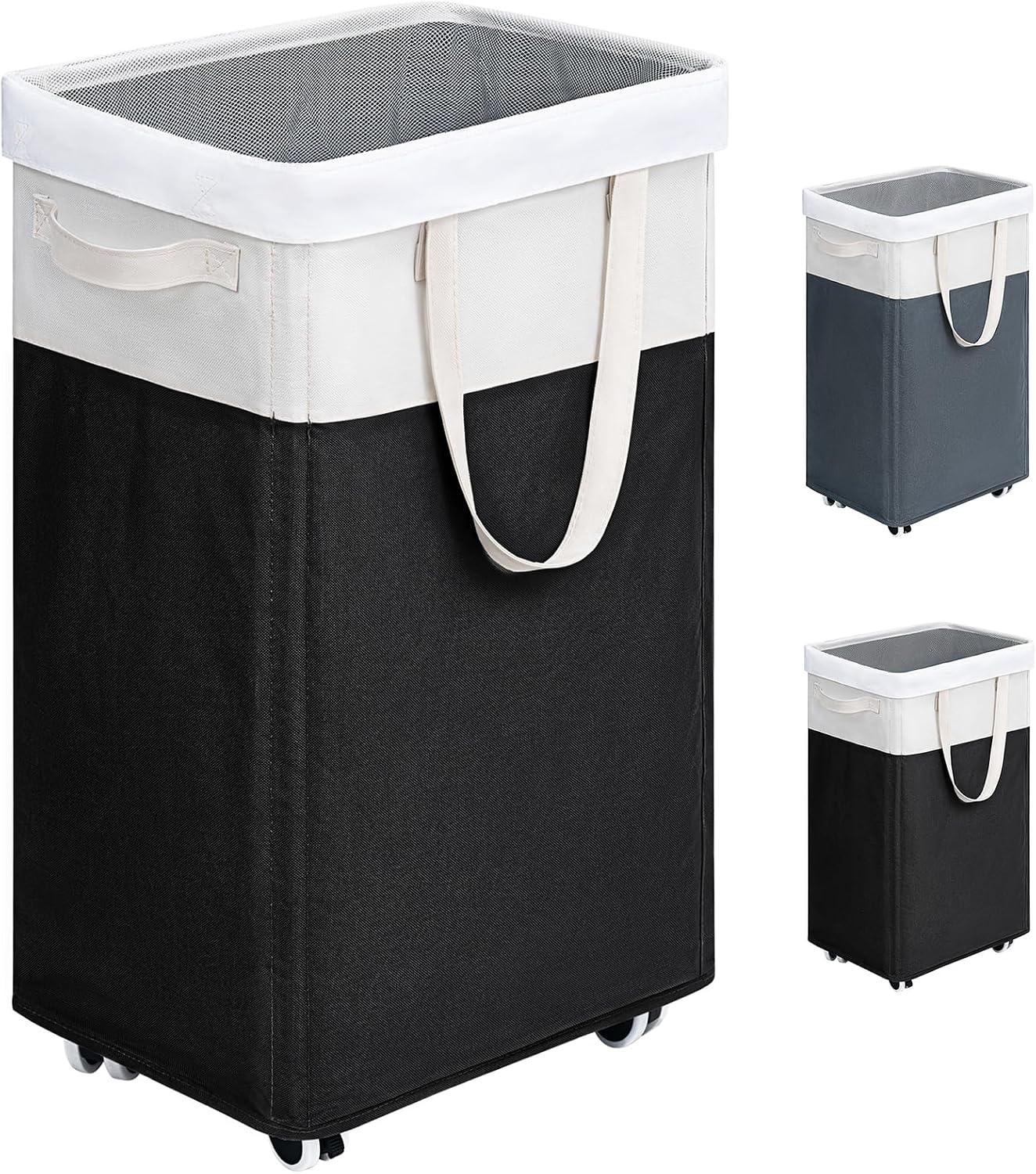Goodpick 75L Laundry Basket with Wheels & Removable Wash Bag for Dorm | Rolling Laundry Basket with Handles for Dirty Clothes, Fodable Hamper for Laundry Room, Dorm Room Essentials, Grey